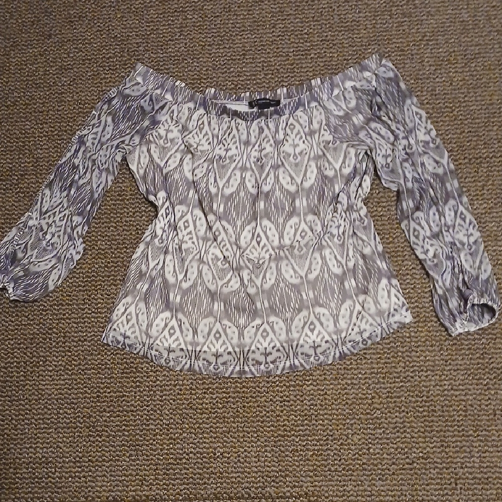 INC International Concepts Gray and White Off-Shoulder Printed Blouse